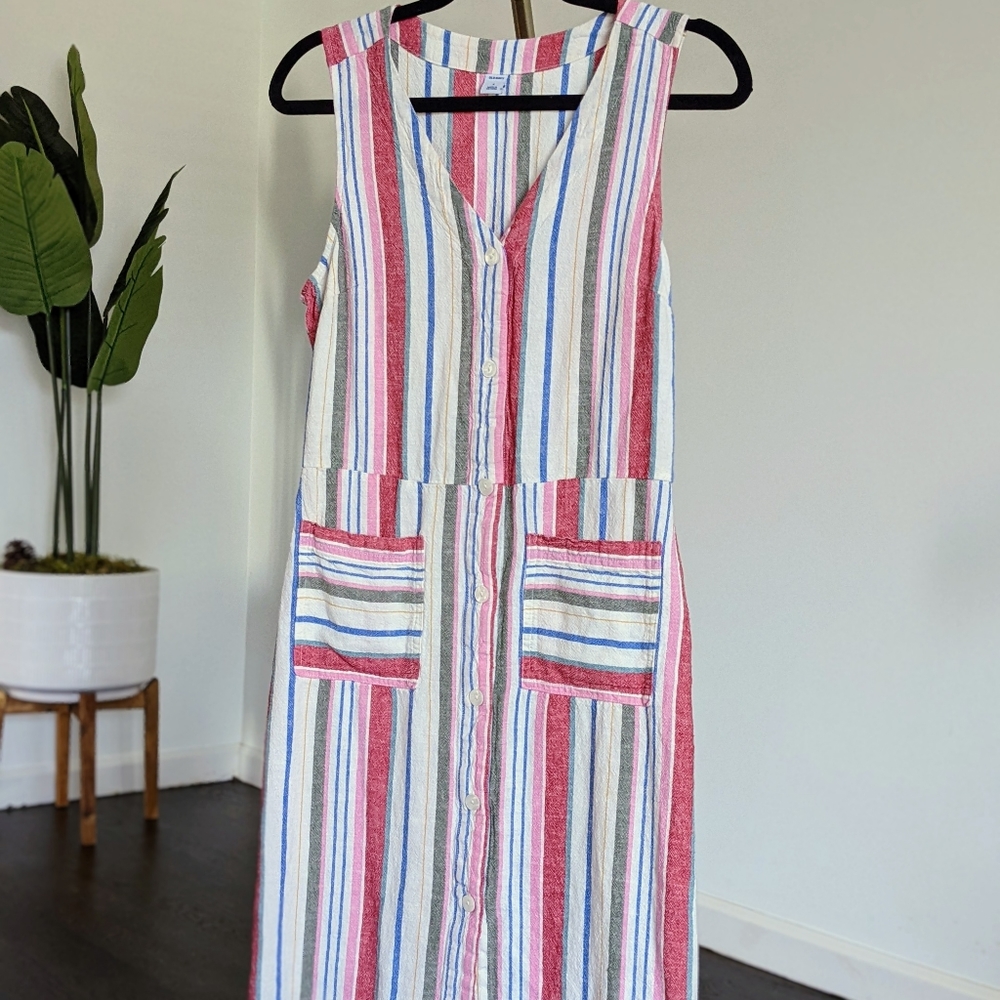 Old Navy striped linen button up sleeveless sundress